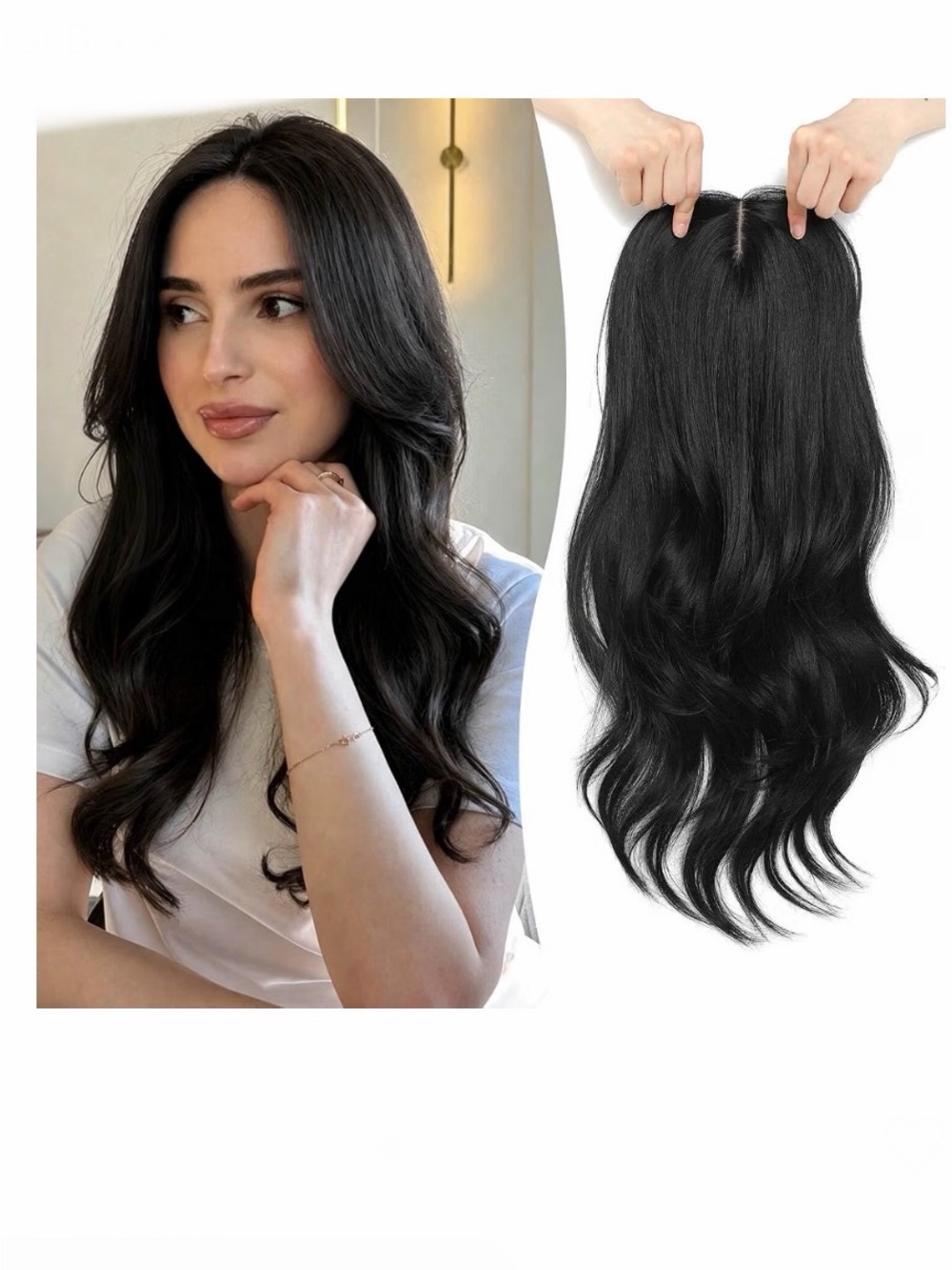 20” Black Clip-In Topper Hairpiece for Women -👩🏻Natural Volume